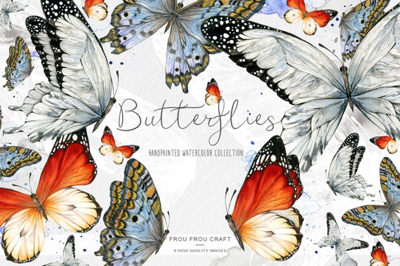 White Butterfly Art, Watercolor Butterfly Clip Art, Vintage Butterfly Decal, Digital Notebook Stickers, Butterfly Clipart Scrapbook