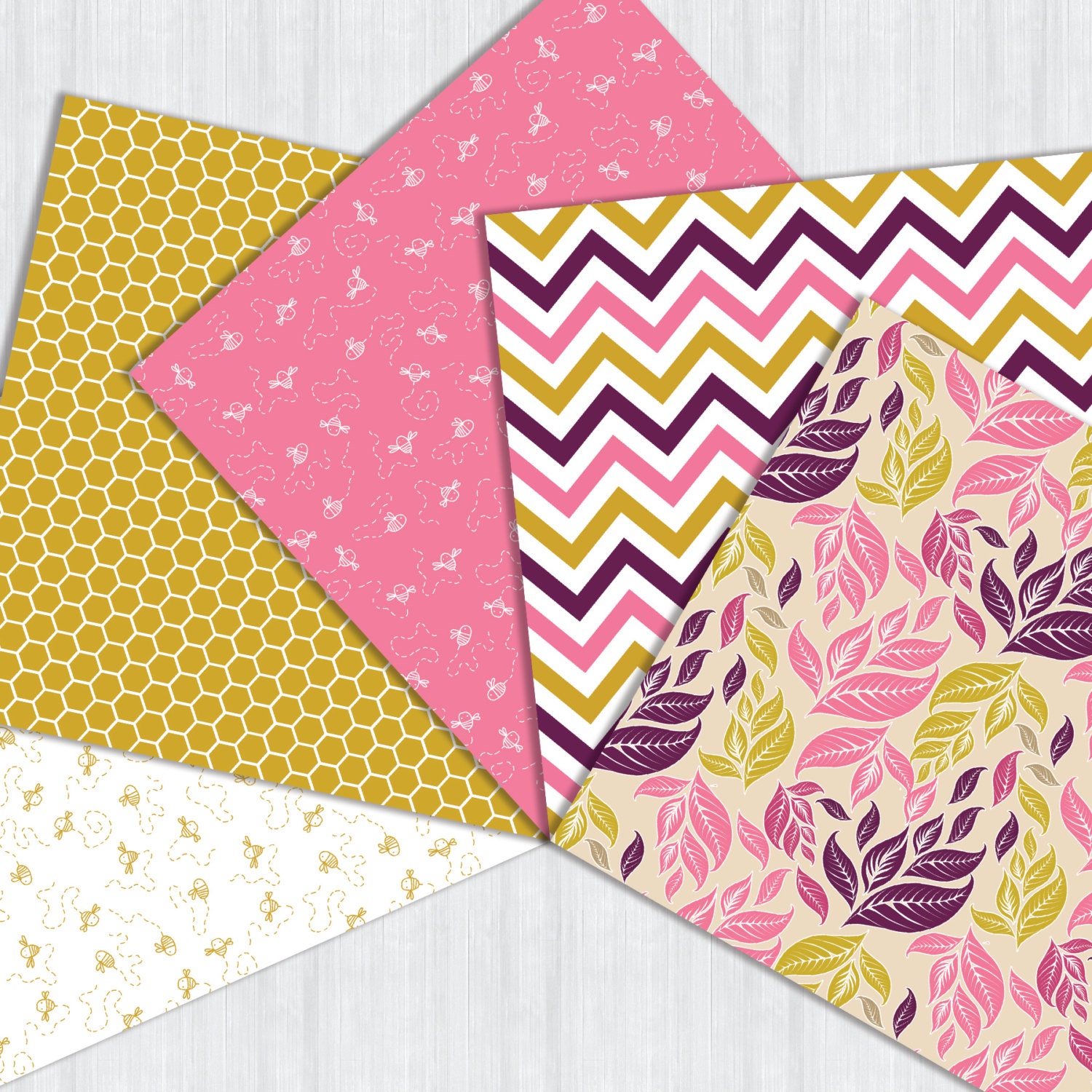 Pink Yellow Digital Paper Pack Instant Download Bright Colors Summer ...