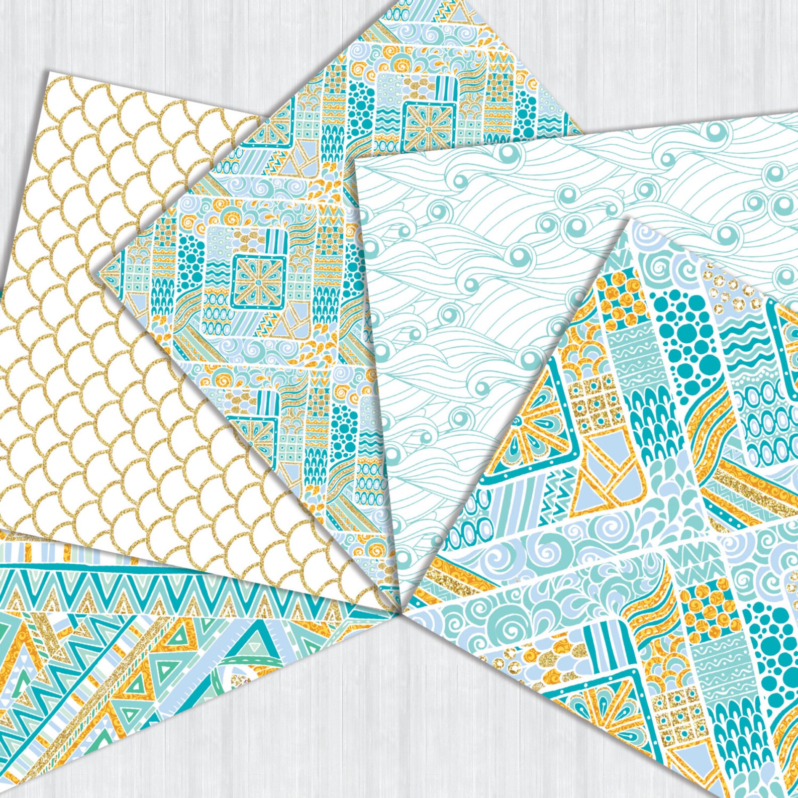 Summer Aztecs Digital Paper Pack Instant Download Gold Glitter - Etsy