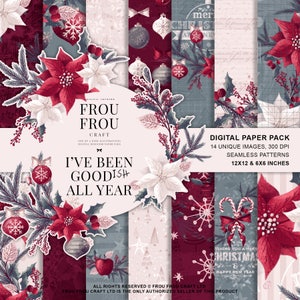 Weihnachten Papier Pack Winter Digital Paper Pack Neujahr Planner Aufkleber Retro Pastell Blumen Stoff Telefon Wallpaper Mint Burgund Blush