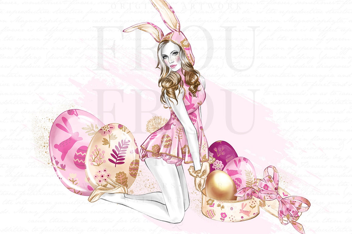 Easter Clipart Fashion Girl Illustration Cute Bunny Clip Art | Etsy