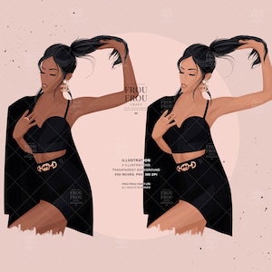 Fashion Doll Clip Art, Afro-Américain Darker Skin Planner Stickers Automne Automne Hiver Noël Nouvel An Pastel Avatar Or Rose