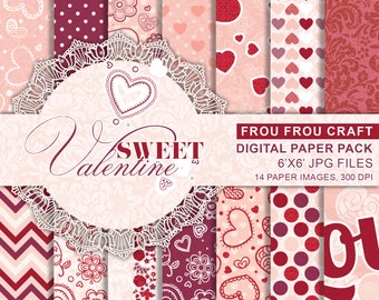 Hearts Valentine Love Digital Paper, Love Valentine Printable, Love Paper Pack, Red Valentine, Hearts Valentine Gift Wrap, Hearts Background