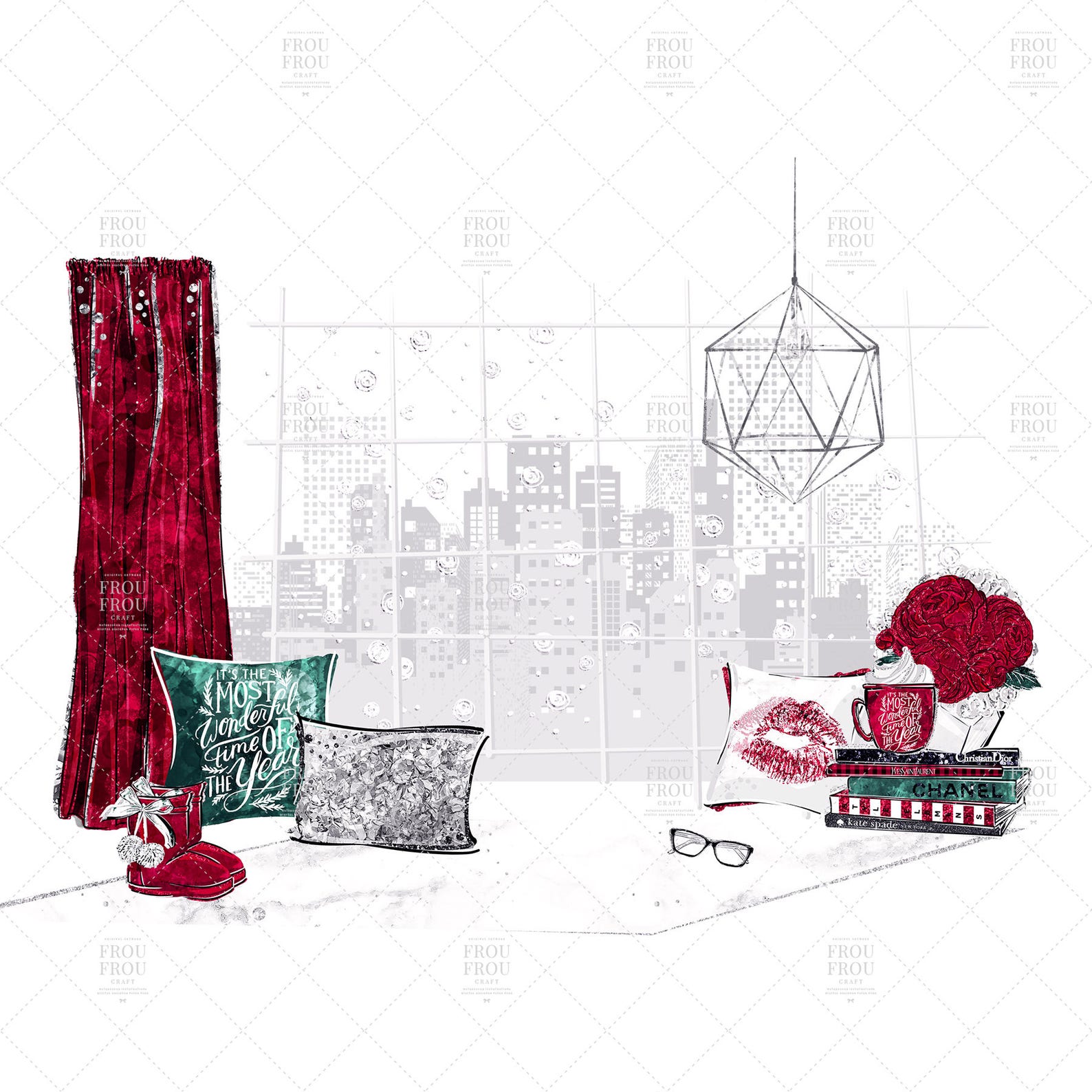 Winter Scene Clipart Cute Christmas Clipart Fashion Girl | Etsy