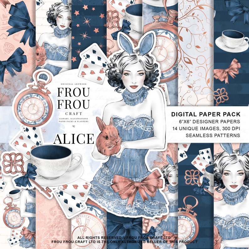 Alice In Wonderland Paper Pack Pastel Alice Digital Background We Are All Mad Here Planner Mad Hatter Scrapbook Tea Party Fairytale Seamless