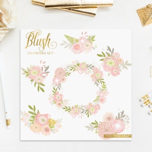 Blush Pink Spring Flowers ClipArt Intant Download Digital High Resolution Floral Wreath Handpainted Floral Baby Wedding Invitation DIY
