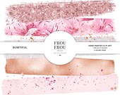 Rose Gold Pink Brush Strokes, Pastel Color Palette, Glitter Planner Stickers, Copper Banner Buttons, Peonies Floral Peony Graphics, Blog