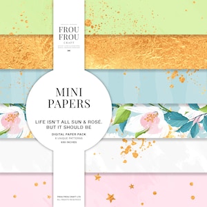 Summer Basic Paper Pack, Rose Gold Pastel Pink Mint Printable Fabric, Glitter Surface Pattern Design, Planner Stickers Supplies