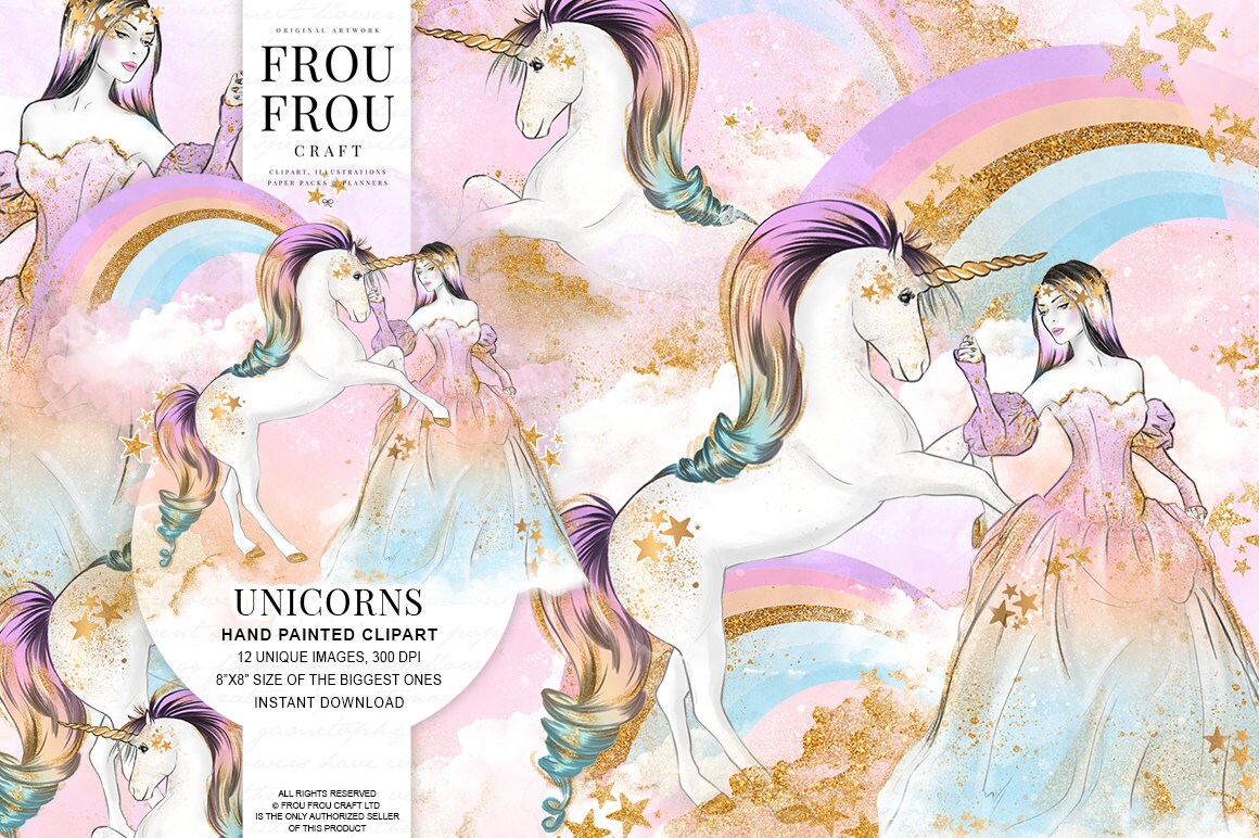 Unicorn Clipart Rainbow Clip Art Princess Graphics Fashion Illustrati…