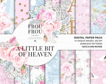 Baby Paper Pack, Pastel Nursery Girl Boy Digital Pad, Pink Blue Planner Stickers, Baby Shower DIY Invitations, Pregnancy Floral Cute Pattern