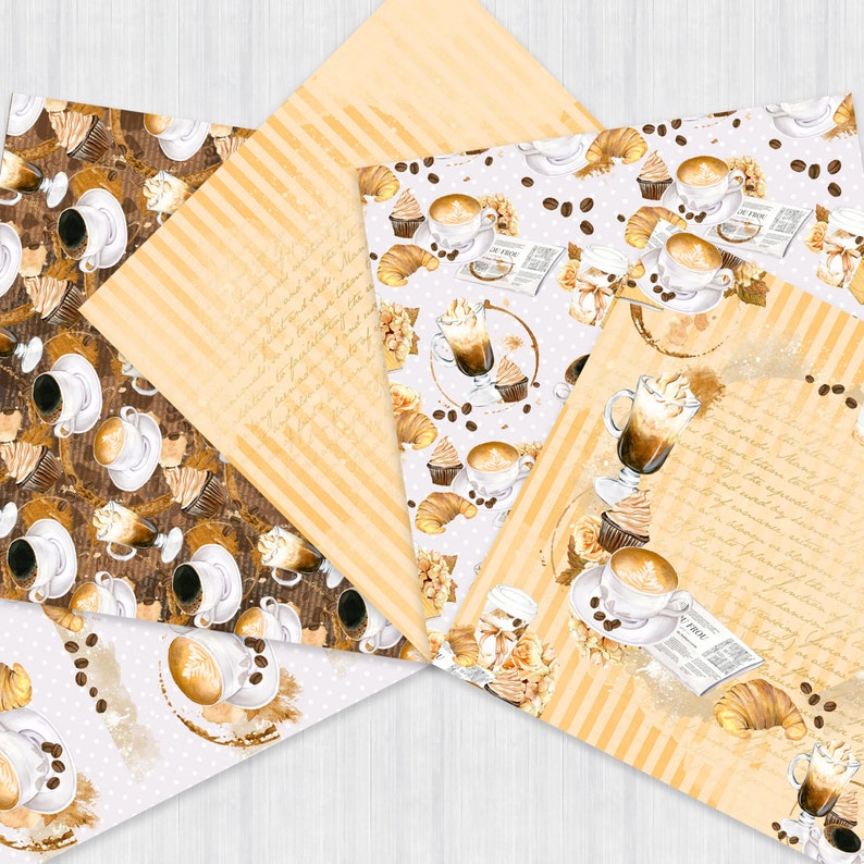 Coffee Paper Pack Coffee Scrapbook Paper Watercolor Coffee Etsy