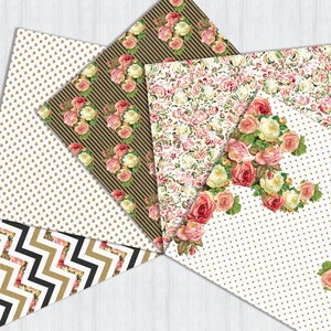 Gold Black Roses Printable Paper, Romantic Paper Pattern, Gold Roses ...