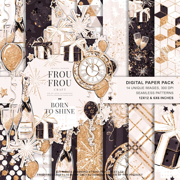 New Year Paper Pack Birthday Fashion Planner Supplies Winter Party Gold Glitter Champagne Fabric Bachelorette Party Decoration Engagement