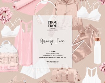 Yoga Clipart, Sport Clip art, Fitness Clipart, Pastel Rose Gold Illustration, Glitter Instagram Story Stickers, Fashion Instagram Icon Cover