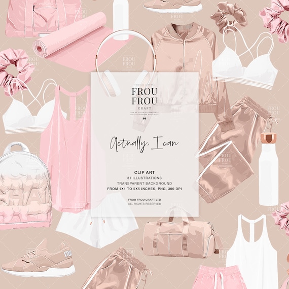 Yoga Clipart, Sport Clip art, Fitness Clipart, Pastel Rose Gold Illustration, Glitter Instagram Story Stickers, Fashion Instagram Icon Cover