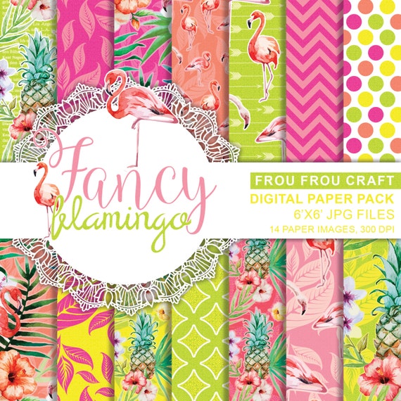 Neon Flamingo Digital Background, Instant Download, Tropical Birds Pattern, Colorful Digital Flowers Background Aloha Hawaii Digital Pattern