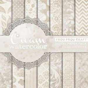 Creme Aquarell Digitales Papier Pack Instant Download Pastell Beige Weiß Champagner Blumen Floral Vintage Rustikale Damast Romantisch 6x6 Zoll