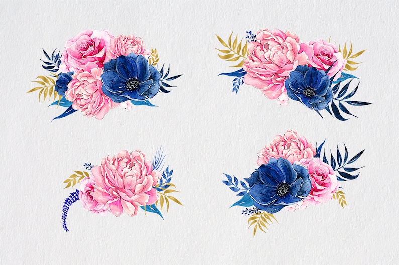 Watercolor Flowers ClipArt Hot Air Balloon Peony Roses ...