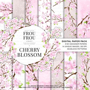 Cherry Blossom Paper Pack Acquerello Floreale Sfondi digitali Sakura Seamless Patterns Spring Flowers Planner Forniture Decoupage Carta