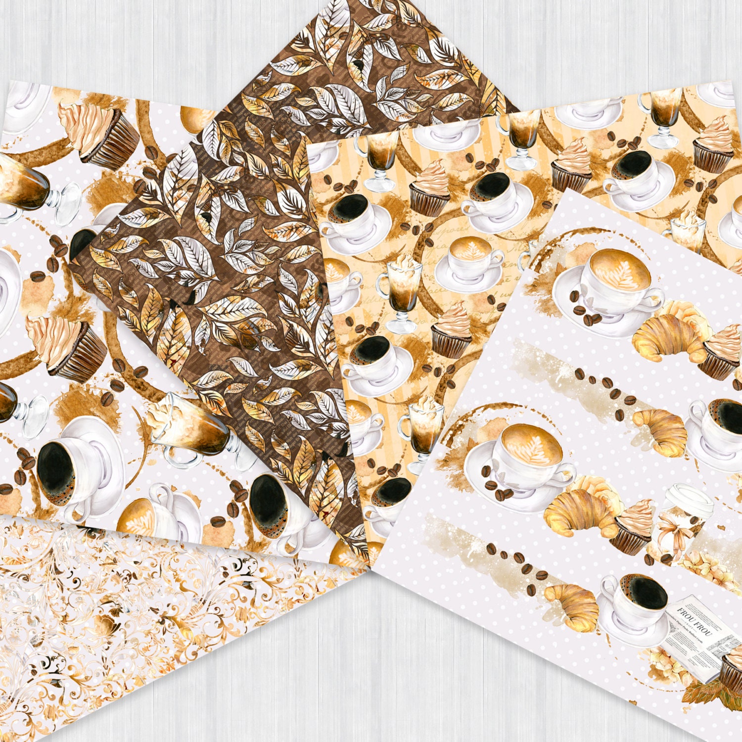 Coffee Paper Pack Coffee Scrapbook Paper Watercolor Coffee Etsy UK