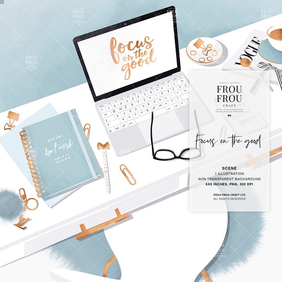 Planner Scene Mint Sage Gold Girly Fashion Illustration