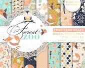 Animals Digital Paper, Fox Bear Owl Repeatable Pattern, Forest Digital Download, Zoo Digital Paper, Scrapbooking Background, Nursery Paper