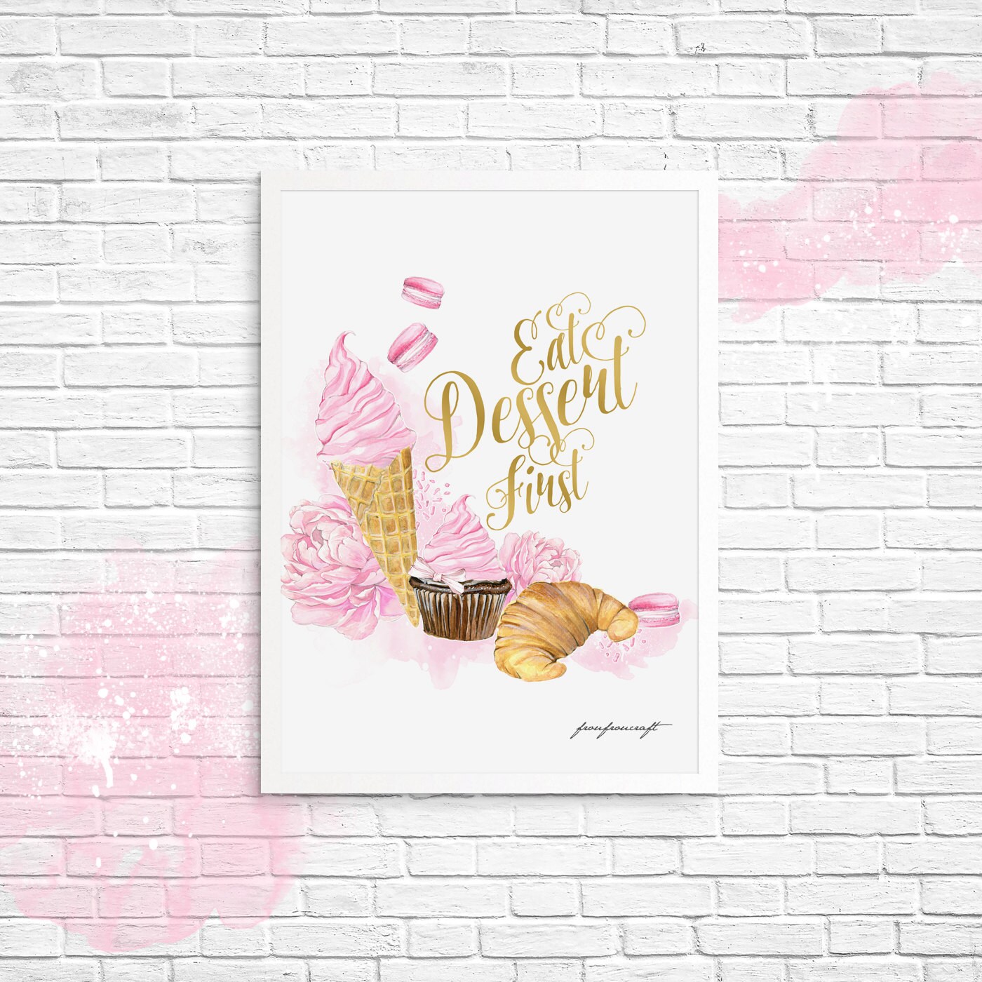 Eat Dessert First Quote Watercolor Handpainted Nutsery Etsy