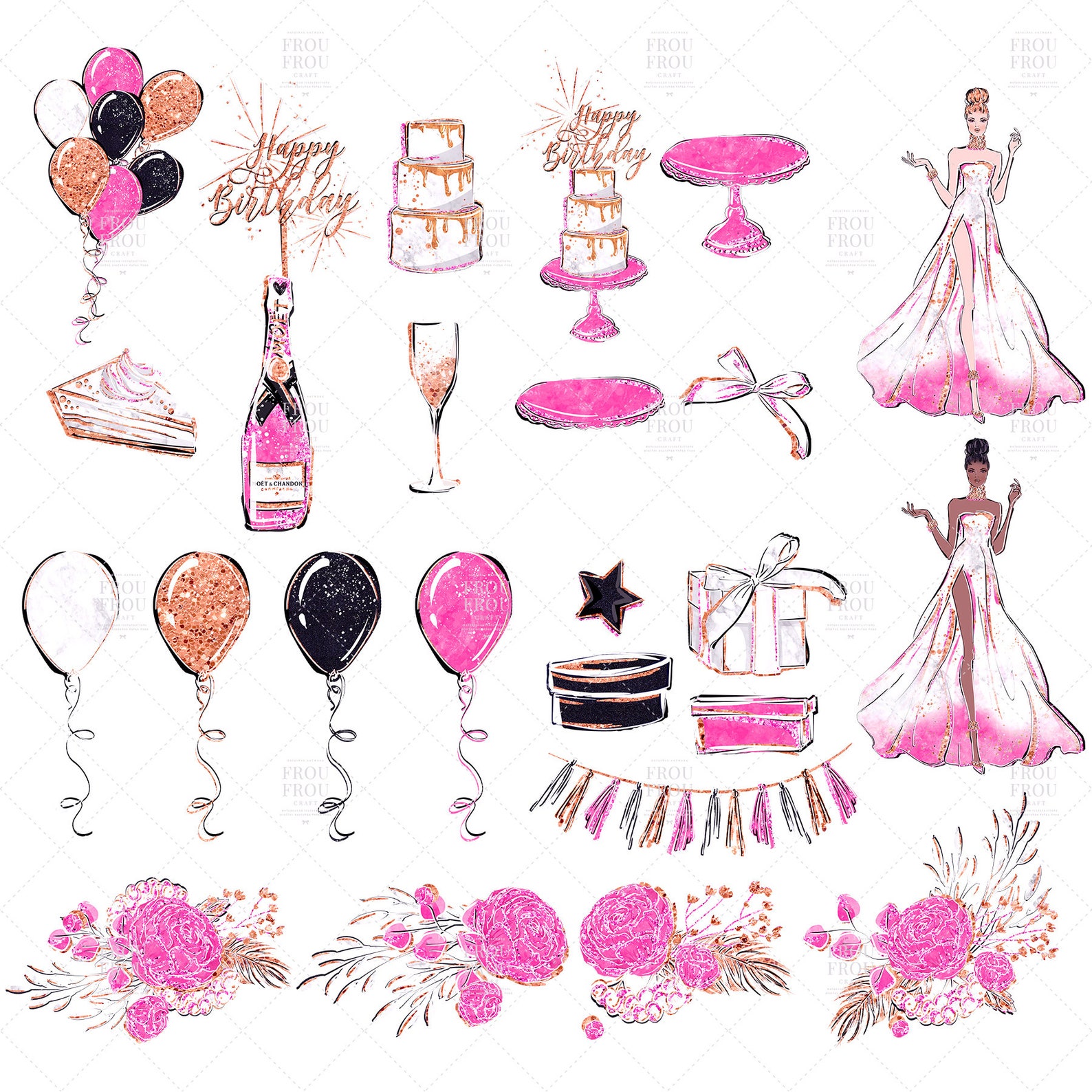 Party Clip Art Birthday Clipart Sweet 16 Gold Glitter | Etsy