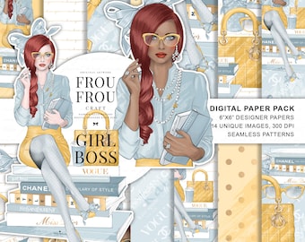 Planner Girl Paper Pack, Girl Boss Stickers, Office Wallpaper, Fashion Paper Pack, Fashion Illustration, African American Girl Stickers