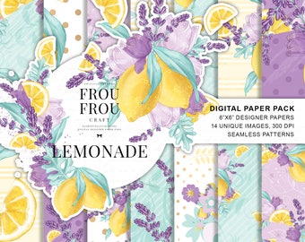 Pacote de papel de limões, pacote de papel de lavanda, pacote de papel digital de verão, papel de parede de primavera, pacote de papel de limonada, pacote de papel de festa, tecido pastel