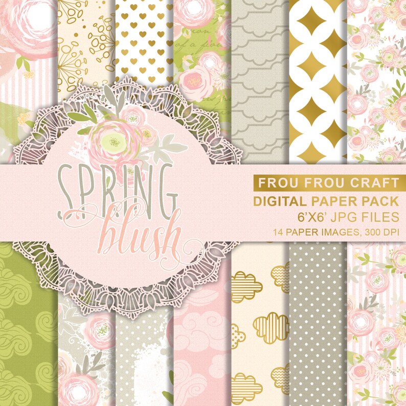 Blush Pink Flowers Digital Paper Pack Instant Download Spring - Etsy