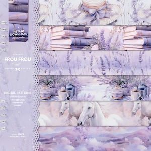 Paquete de papel digital lavanda - Diseños de patrones sin costuras para Scrapbooking, Imprimibles - Diseño de patrón de superficie violeta - Hojas de papel imprimibles
