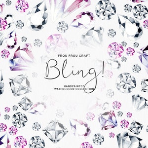 Acquerello Diamante ClipArt Gemme Cristalli Strass Fashion Blog Doccia Nuziale Fai da te Invito di Nozze Chick Romantico Originale Argento