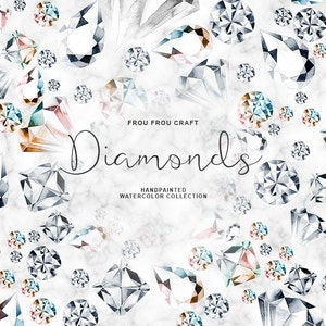 Acquerello Gemme ClipArt, Cristalli Diamanti, Strass, Fashion Blog, Doccia Nuziale, Invito di Nozze Fai da Te, Chick Romantic Original Silver