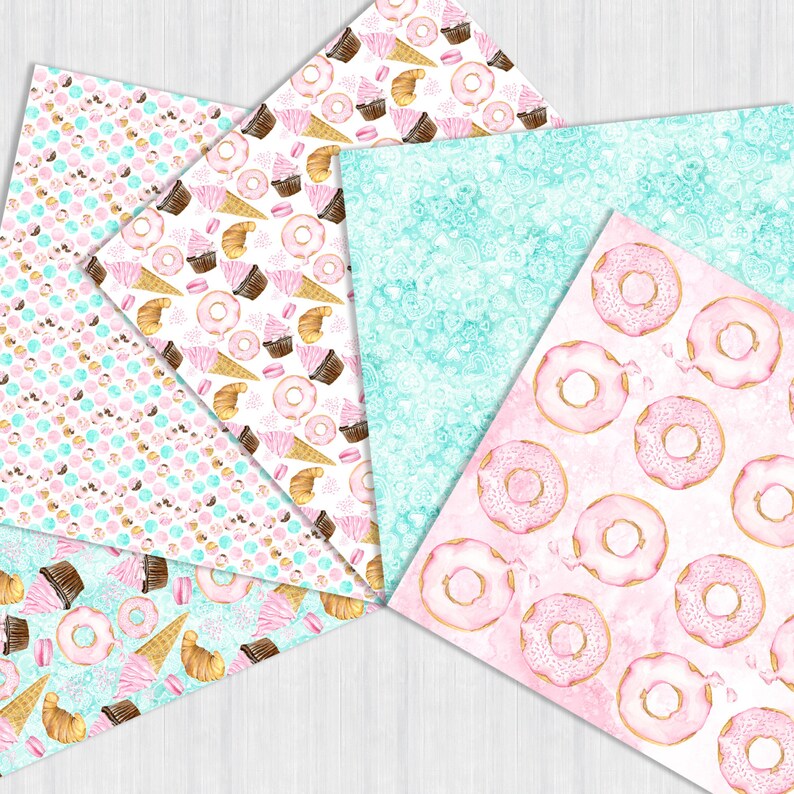 Bakery Digital Paper Pack, Watercolor Desserts, Seamless Patterns ...