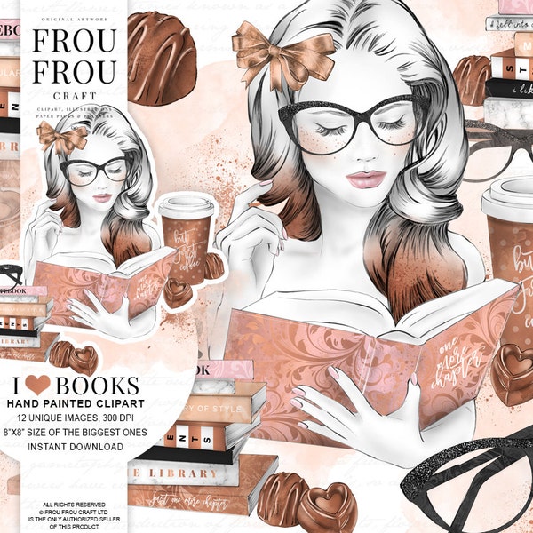 Coffee Clipart Books Clip Art Fashion Illustration But First Coffee Bakery Chocolates Graphics Planner Girl Stickers Copper Book Lover Gift