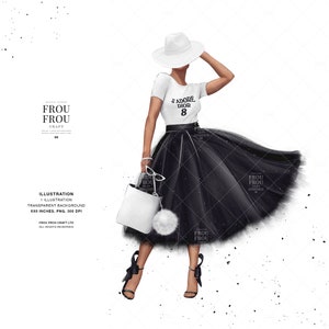 Linda ilustración de chica planificadora de moda en blanco y negro