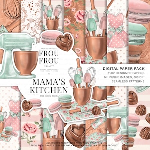 Wydrukuj kartę z przepisami DIY Planner Materiały kuchenne Przybory kulinarne Blog Temat Desery Wzory bezszwowe Czekoladowe makaroniki Miedziana mięta