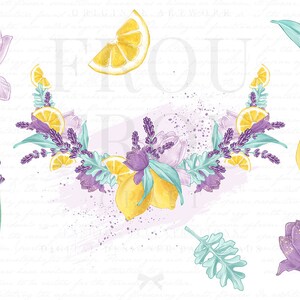 Lemons Clipart, Lavender Clipart, Lemonade Clip Art, Spring Clipart, Summer Clip Art, Fruits Clipart, Pastel Clipart, Watercolor Clipart image 3