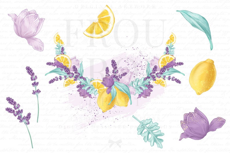 Lemons Clipart, Lavender Clipart, Lemonade Clip Art, Spring Clipart, Summer Clip Art, Fruits Clipart, Pastel Clipart, Watercolor Clipart image 3