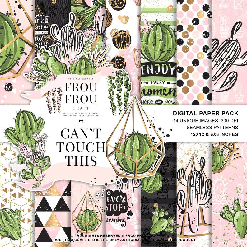 Cactus Paper Pack, Succulent Digital Paper Pack, Terrarium Botanical ...