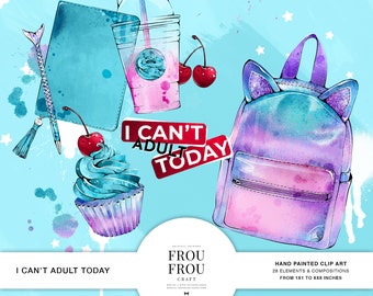 Back to School Clip Art, Unicorn Clipart, Stationary Planner Stickers, Holographic Coffee Backpack Cupcake Cherry Mint Pink Purple Cover