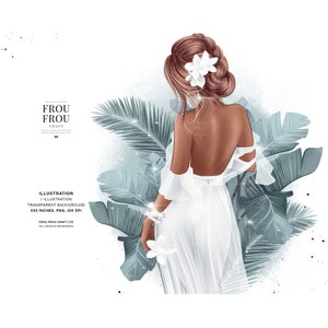 Tropische Clipart, Fashion Girl Clip Art, Zomervakantie Wallpaper, Strand Print on Demand Graphics, White Mint Floral Goodnotes Stickers