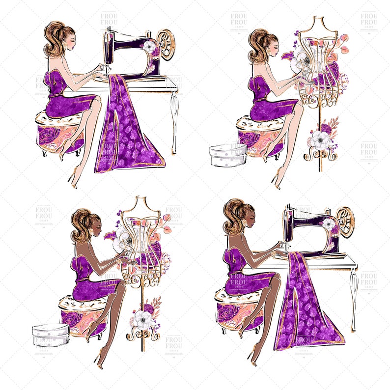 Sewing Clip Art Fashion Tailor Clipart Planner Girl Crafter - Etsy