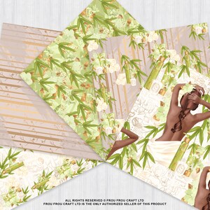 Spa Paper Pack, Cosmetic Digital Paper Pack, Relax Phone Wallpaper Bamboo Fashion Backdrop Floral Fabric, Chill Zen African American Pattern image 4