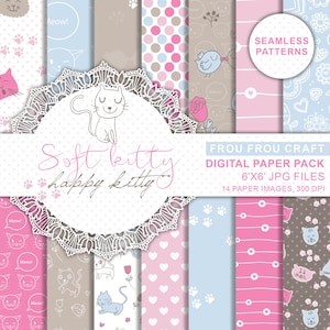 Süße kätzchen nahtlose Muster Instant Download Digital Paper Pack Sweet Kittens Cats Baby White Fushcia Schoko Braun Pink Blau 6x6 Zoll