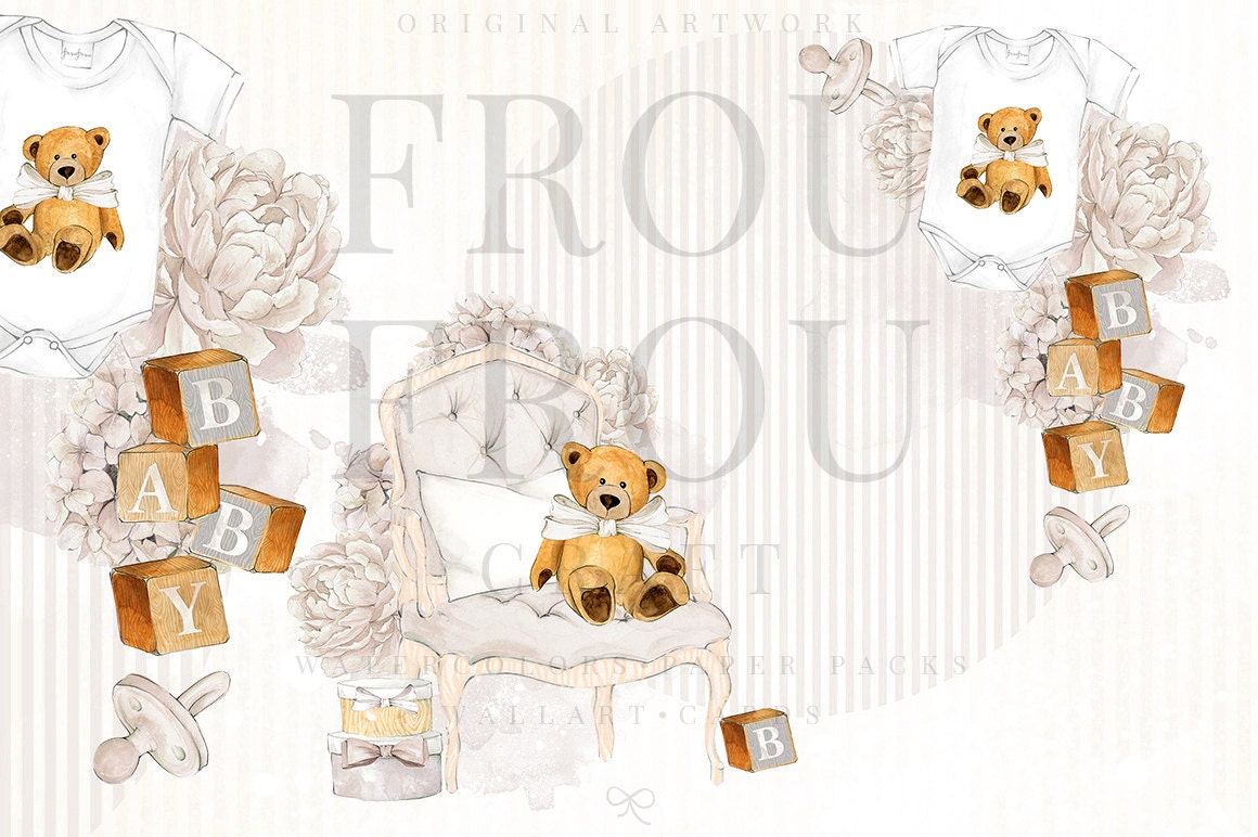 Baby Clipart Neutral Baby Clip Art Baby Shower Beige Nursery Invitation ...