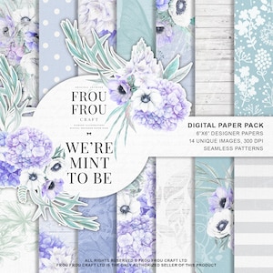 Pack de papier floral, autocollants de planificateur de mariage, tissu de fleurs pastel, papier peint à la menthe violette à la sarcelle de lavande, coussin pour bébé mignon de pépinière
