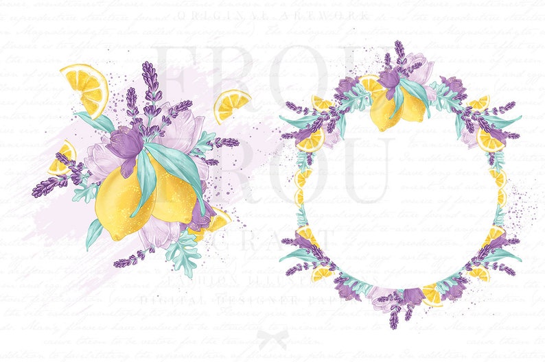 Lemons Clipart, Lavender Clipart, Lemonade Clip Art, Spring Clipart, Summer Clip Art, Fruits Clipart, Pastel Clipart, Watercolor Clipart image 2