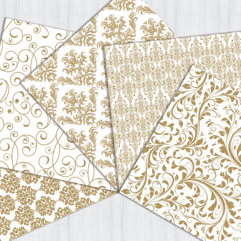 Gold Damask Digital Paper Pack Instant Download Swirls Floral Etsy